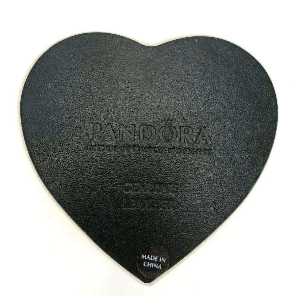 PANDORA HEART SHAPED JEWELRY CHARM TRINKET BOX 2 TIERED SWIVEL GENUINE LEATHER